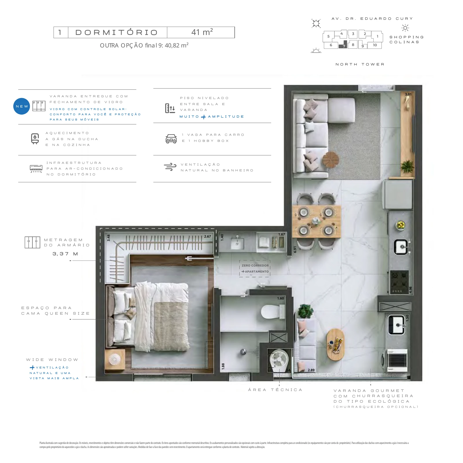 Planta humanizada North · 1 dormitório — 41 m²