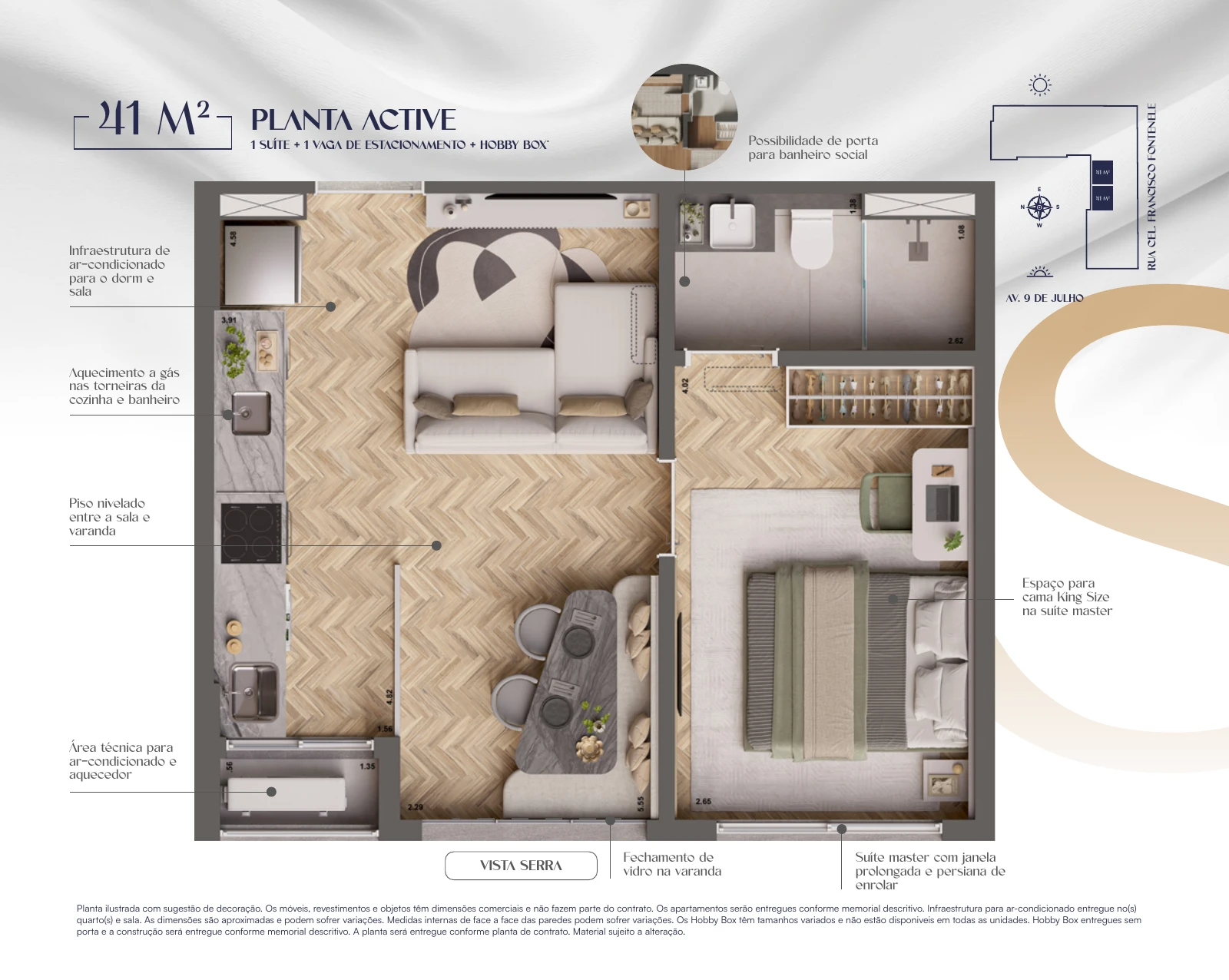 Planta humanizada Planta Active · 1 suíte — 41 m²